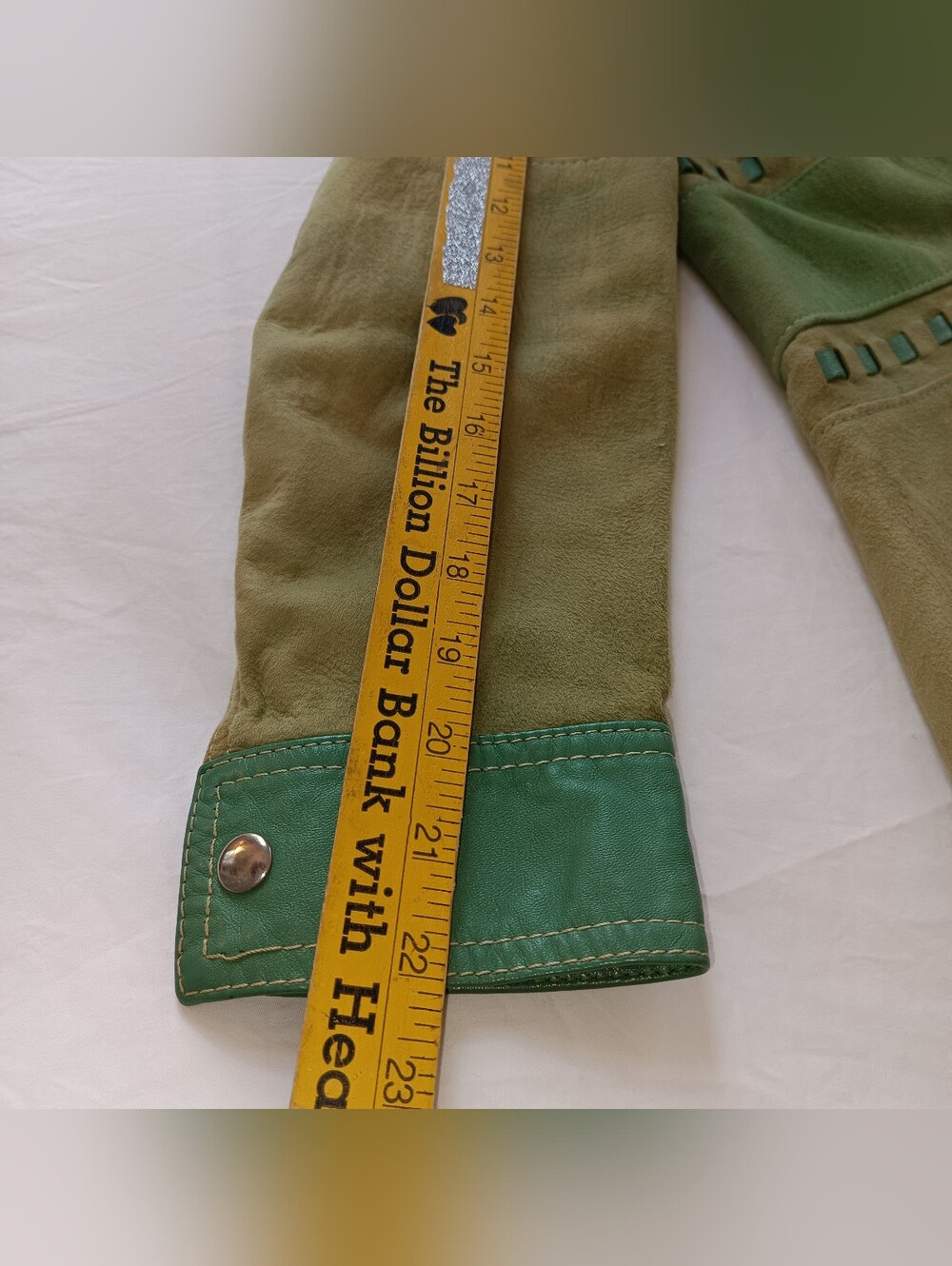Rare True Vintage 70s Multi Tone Green Suede Leather Knit Back Tailored Jacket - Picture 6 of 12